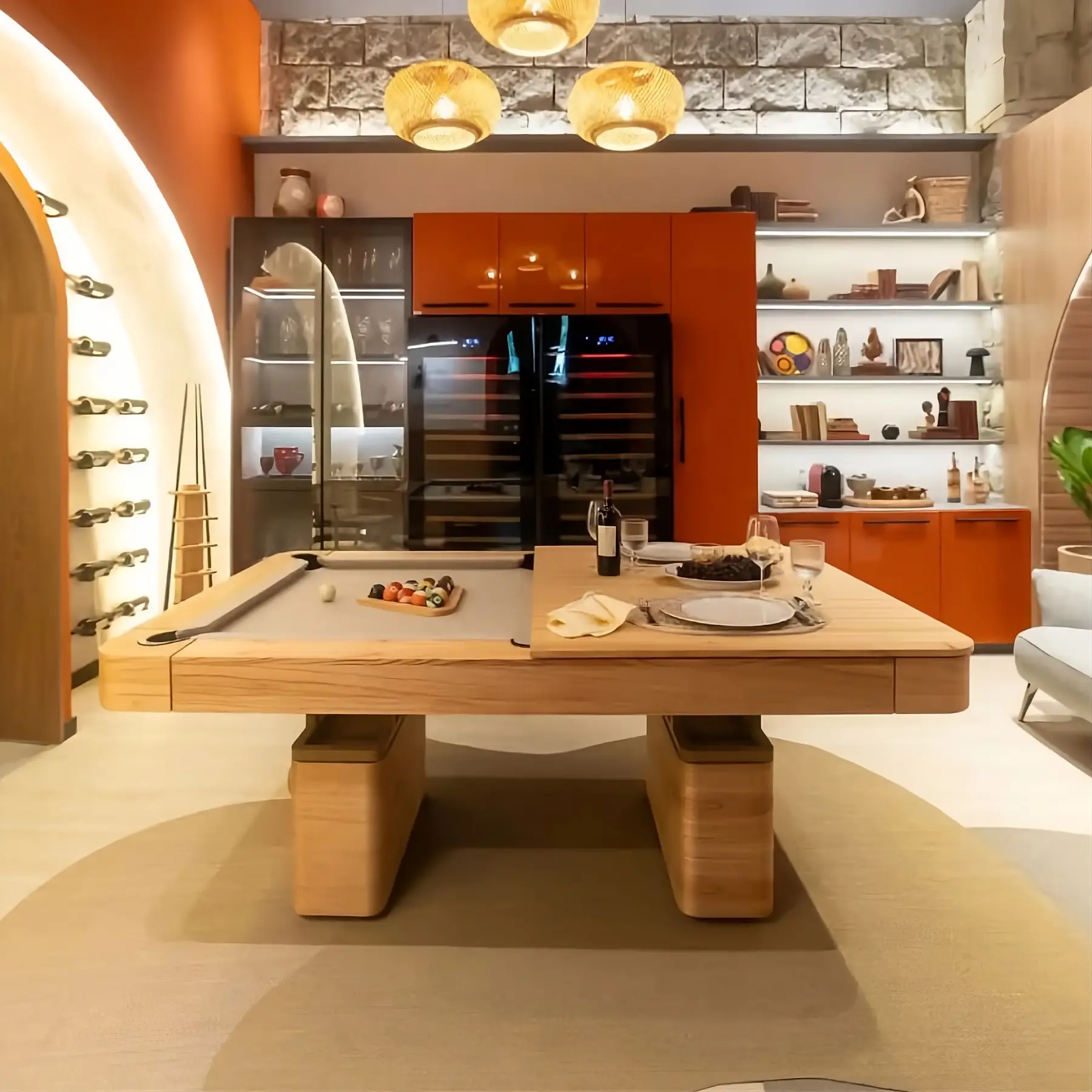 Mesa Paris de jantar e sinuca em ambiente contemporâneo
